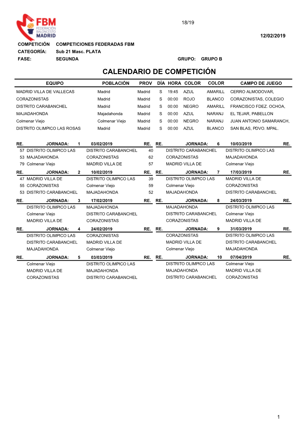 Calendario De Competición