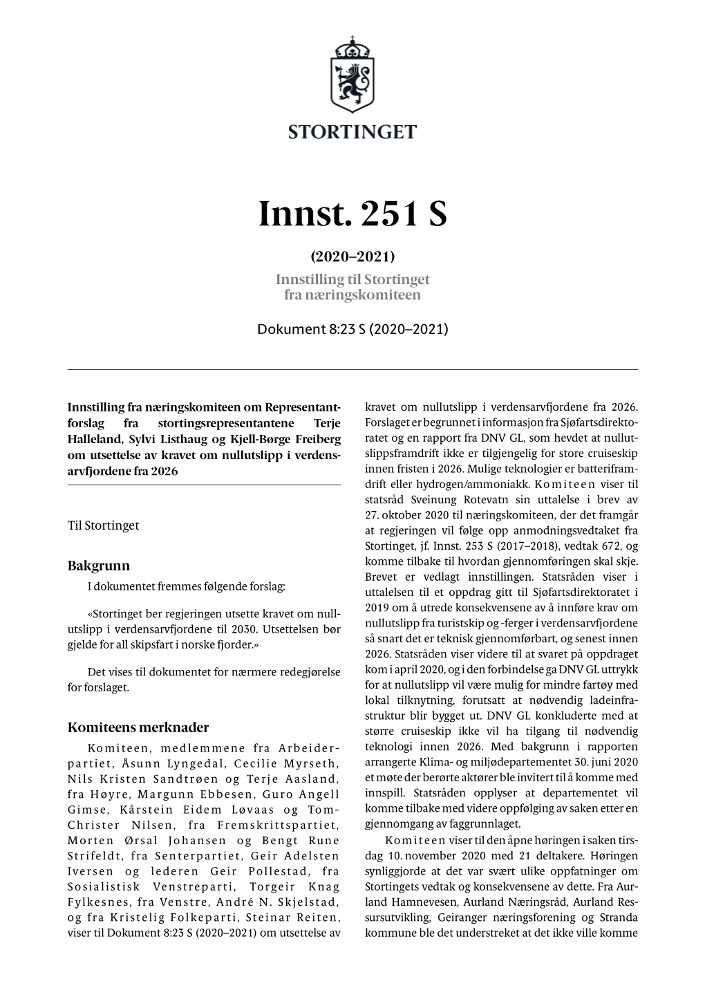 Innst. 251 S (2020–2021) Innstilling Til Stortinget Fra Næringskomiteen