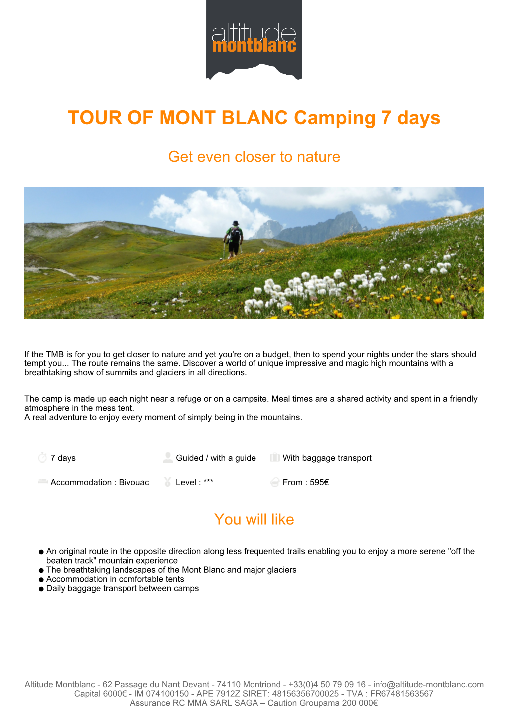 TOUR of MONT BLANC Camping 7 Days