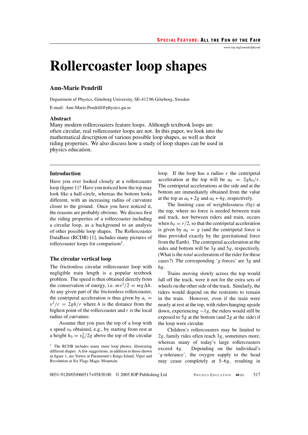 Rollercoaster Loop Shapes