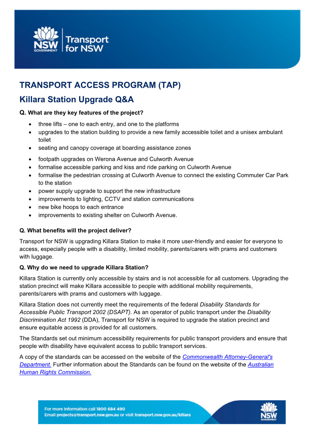 Killara Station Upgrade Q&A