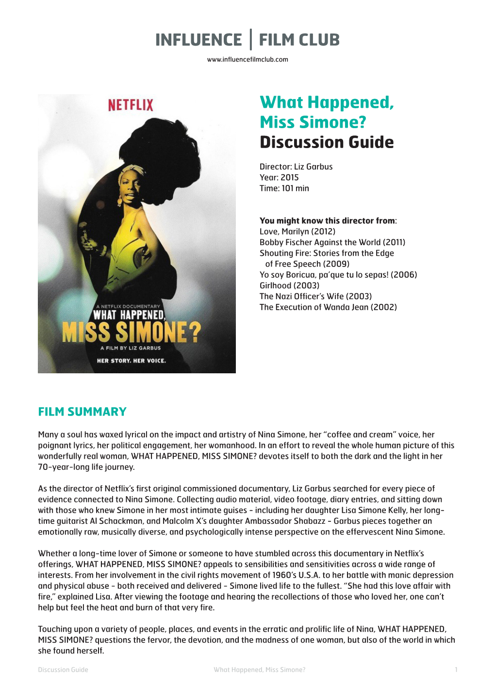 What Happened, Miss Simone? Discussion Guide