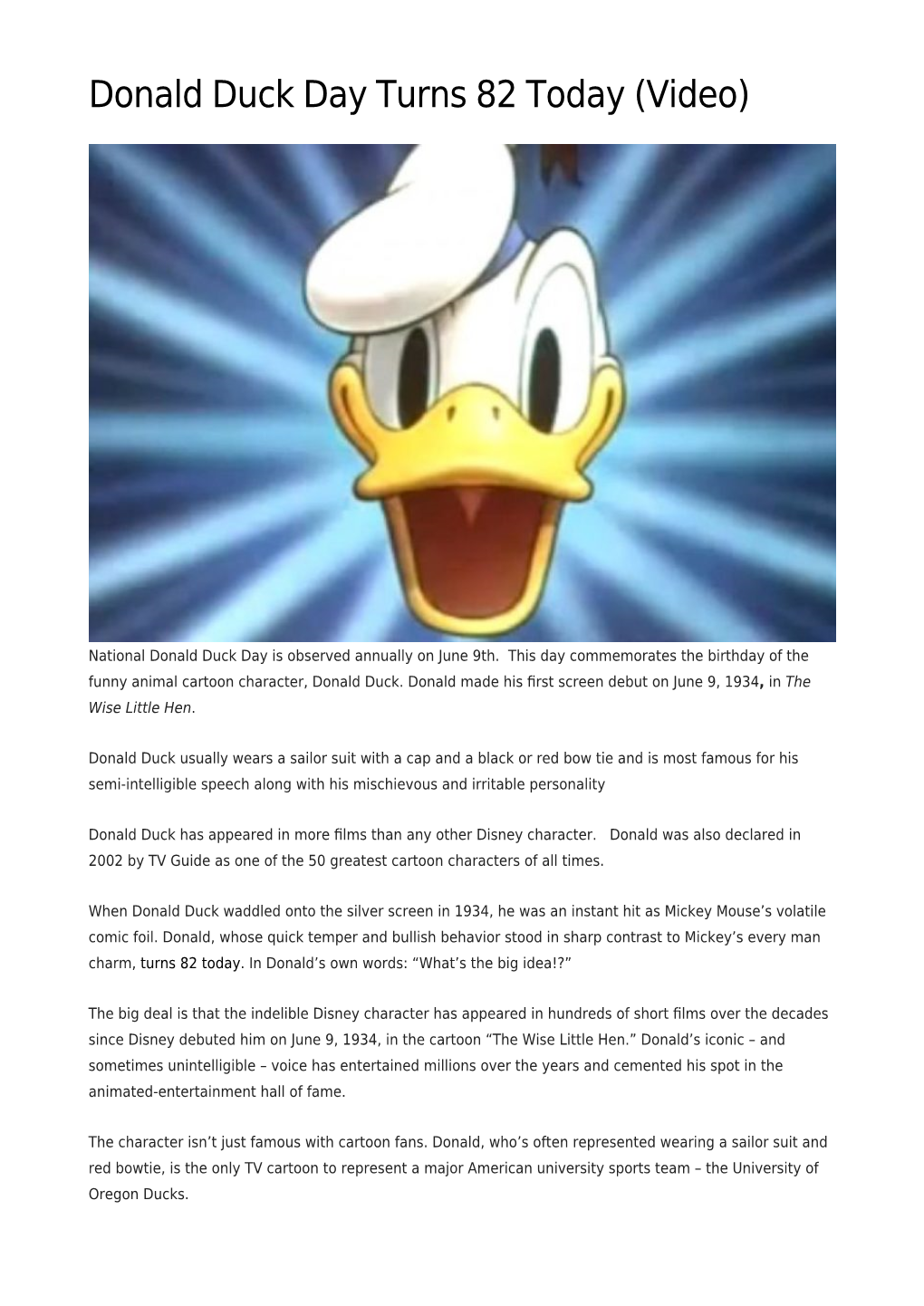 Donald Duck Day Turns 82 Today (Video)