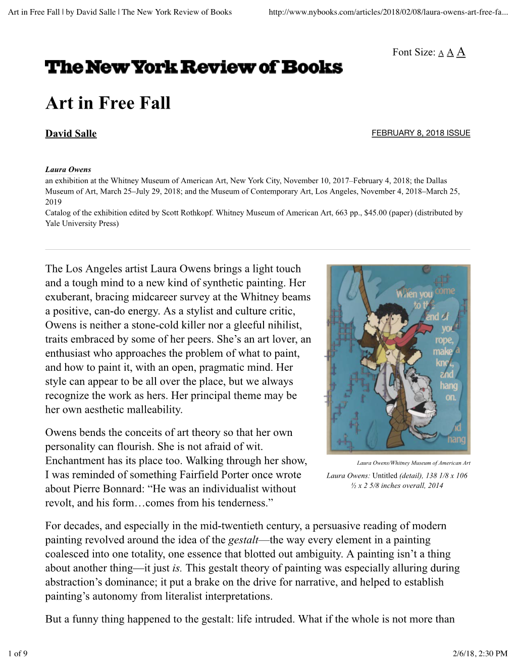 Art in Free Fall | by David Salle | the New York Review of Books
