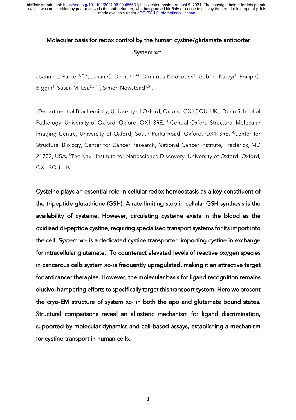 Molecular Basis for Redox Control by the Human Cystine/Glutamate Antiporter