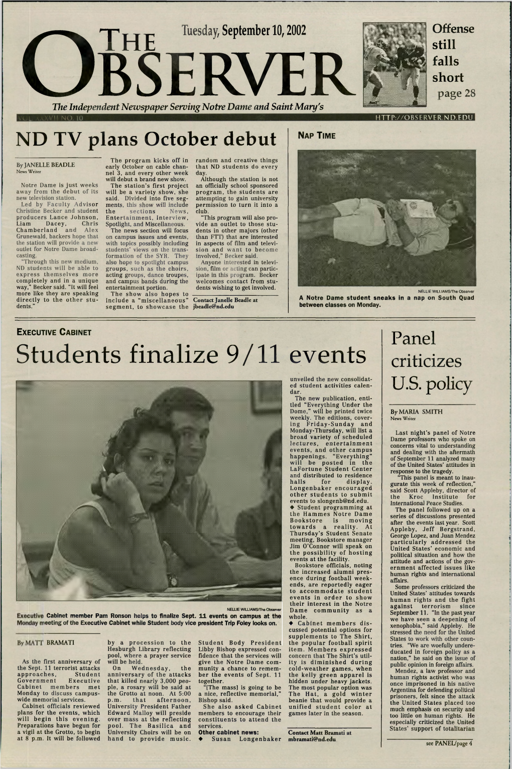 O B S E R V E R P a G E 2 8 the Independent Newspaper Serving Notre Dame and Saint Mary's VOL