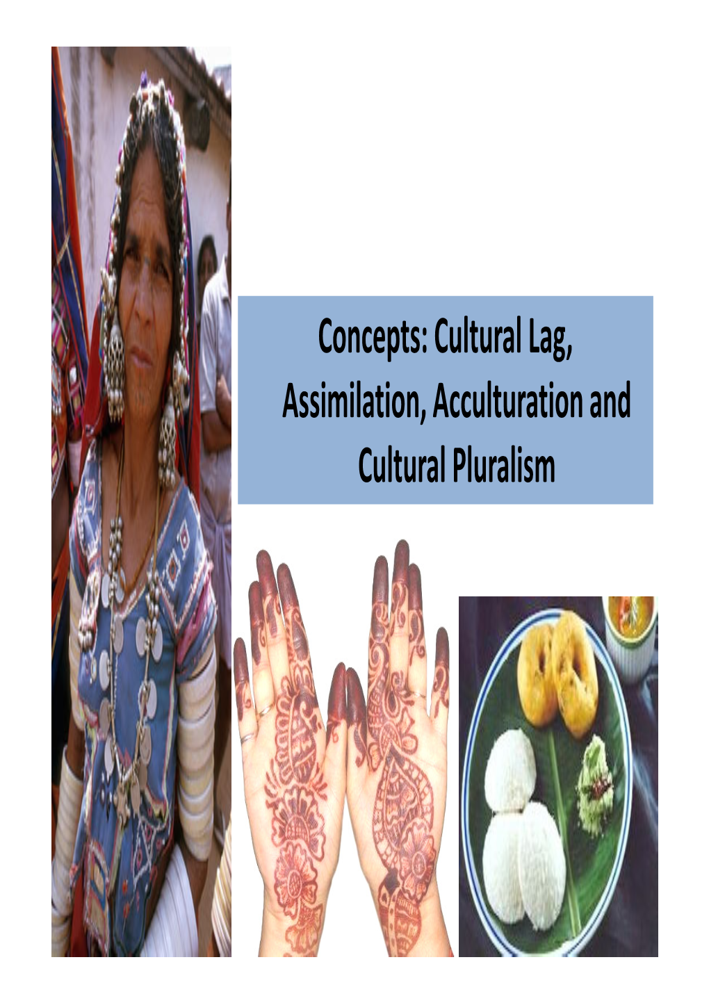 Concepts: Cultural Lag, Assimilation, Acculturation and Cultural Pluralism Cultural Lag