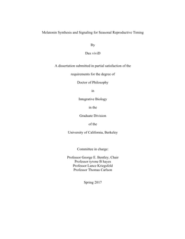 Melatonin Synthesis and Signaling for Seasonal Reproductive Timing By