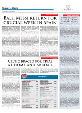 Bale, Messi Return for Crucial Week in Spain