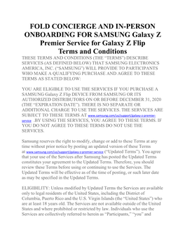 FOLD CONCIERGE and IN-PERSON ONBOARDING for SAMSUNG Galaxy Z Premier Service for Galaxy Z Flip Terms and Conditions