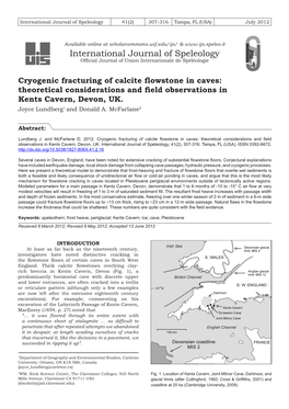 Cryogenic Fracturing of Calcite Flowstone in Caves: Theoretical Considerations and Field Observations in Kents Cavern, Devon, UK