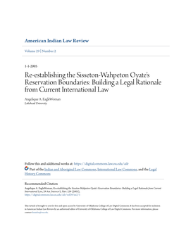 Re-Establishing the Sisseton-Wahpeton Oyate's Reservation Boundaries: Building a Legal Rationale from Current International Law Angelique A