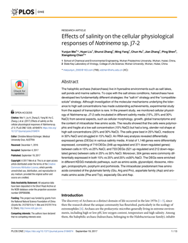 Effects of Salinity on the Cellular Physiological Responses of Natrinema Sp