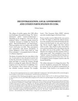 Decentralization, Local Government and Citizen Participation in Cuba
