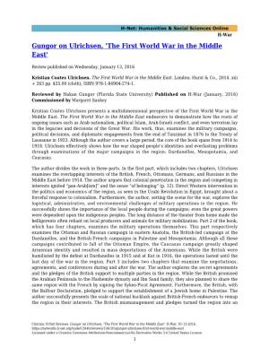 Gungor on Ulrichsen, 'The First World War in the Middle East'