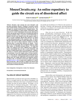 Mousecircuits.Org: an Online Repository to Guide the Circuit Era of Disordered Affect