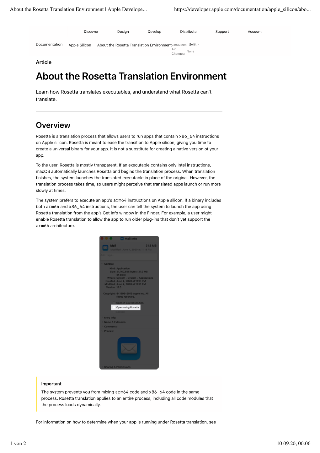 About the Rosetta Translation Environment | Apple Developer Documentation