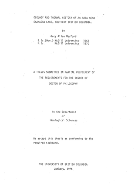 Geology and Thermal History of an Area Near Okanagan Lake, Southern British Columbia