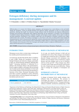 Estrogen Deficiency During Menopause and Its Management: a Current Update V