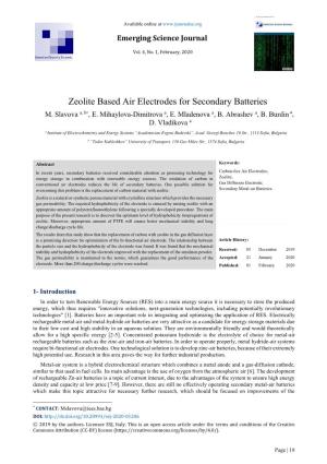 Zeolite Based Air Electrodes for Secondary Batteries M