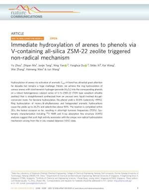 Immediate Hydroxylation of Arenes to Phenols Via V-Containing All-Silica ZSM-22 Zeolite Triggered Non-Radical Mechanism