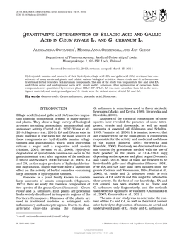 Quantitative Determination of Ellagic Acid and Gallic Acid in Geum Rivale L. and G. Urbanum L