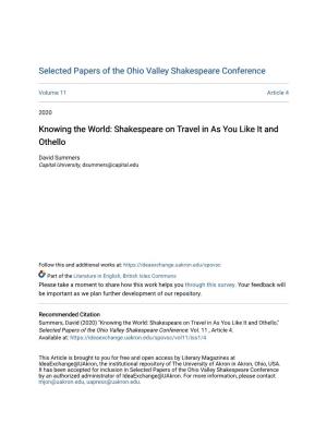 Shakespeare on Travel in As You Like It and Othello