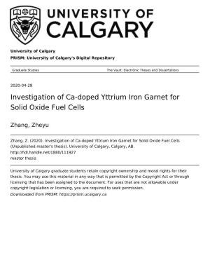 Investigation of Ca-Doped Yttrium Iron Garnet for Solid Oxide Fuel Cells