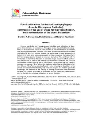 Fossil Calibrations for the Cockroach Phylogeny (Insecta, Dictyoptera, Blattodea)