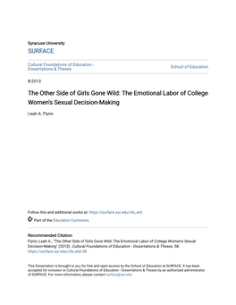 The Other Side of Girls Gone Wild: the Emotional Labor of College Women's Sexual Decision-Making
