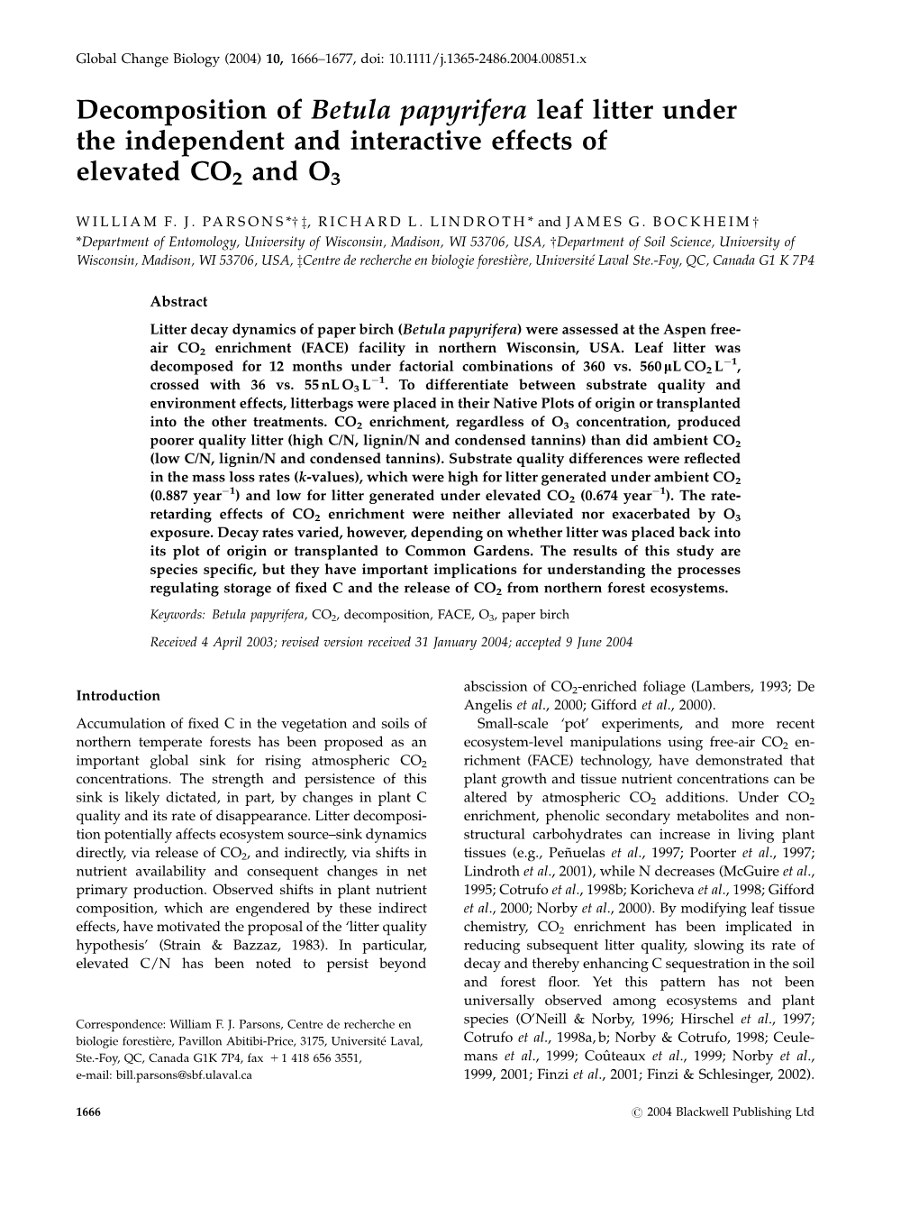 Decomposition of Betula Papyrifera Leaf Litter Under the Independent and Interactive Effects of Elevated CO2 and O3