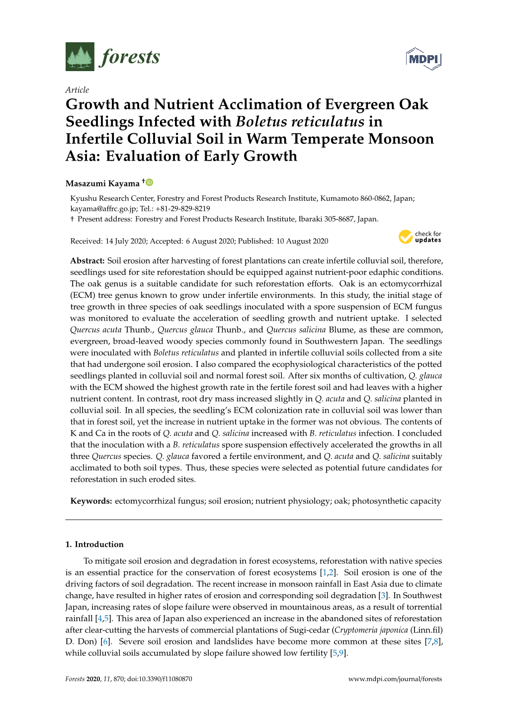 Growth and Nutrient Acclimation of Evergreen Oak Seedlings Infected