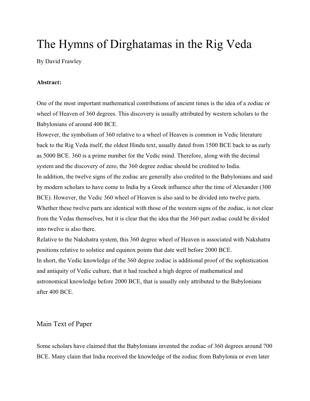 The Hymns of Dirghatamas in the Rig Veda