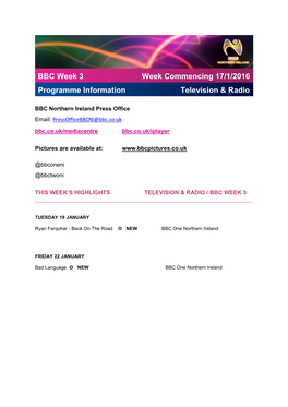 BBC Week 3 Programme Information Week Commencing 17/1/2016