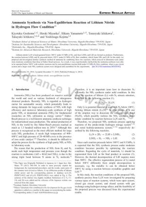 Ammonia Synthesis Via Non-Equilibrium Reaction of Lithium Nitride in Hydrogen Flow Condition+1