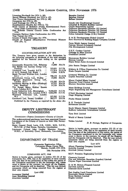 15498 the London Gazette, 18Th November 1976 Treasury Deputy Lieutenant Commissions Department Of,Trade