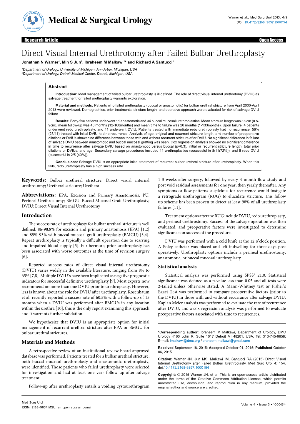 Direct Visual Internal Urethrotomy After Failed Bulbar Urethroplasty