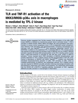 TLR and TNF-R1 Activation of the MKK3/MKK6–P38α