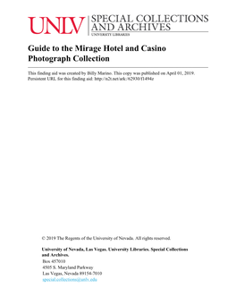 Guide to the Mirage Hotel and Casino Photograph Collection