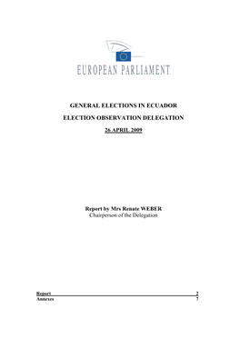 Ecuador General Elections, 26 April 2009: European Parliament Report