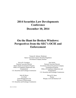 Perspectives from the SEC's OCIE and Enforcement