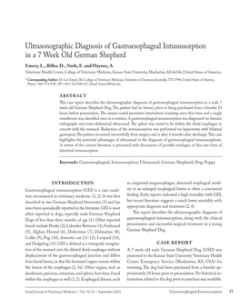 Ultrasonographic Diagnosis of Gastroesophageal Intussusception in a 7 Week Old German Shepherd Emery, L., Biller, D., Nuth, E