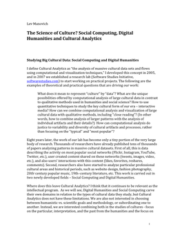 Social Computing, Digital Humanities and Cultural Analytics