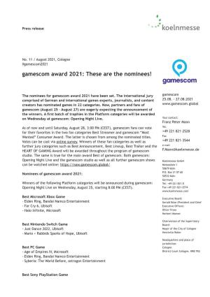 Gamescom Award 2021: These Are the Nominees!