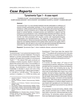 Tyrosinemia Type 1 – a Case Report FAHMIDA ISLAM1, WAHIDUZZAMAN MAZUMDER2, A.S.M