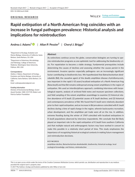 Rapid Extirpation of a North American Frog Coincides with an Increase in Fungal Pathogen Prevalence: Historical Analysis and Implications for Reintroduction