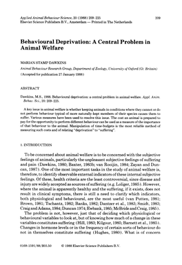 Behavioural Deprivation: a Central Problem in Animal Welfare