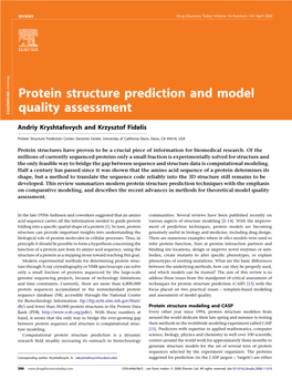Protein Structure Prediction and Model Quality Assessment