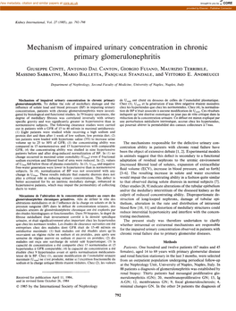 Mechanism of Impaired Urinary Concentration in Chronic Primary Glomerulonephritis