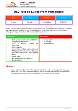 Day Trip to Luxor from Portghalib